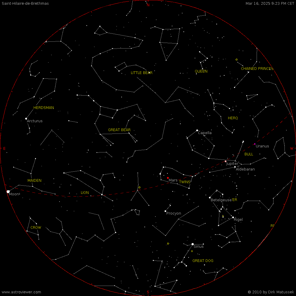 current night sky over Saint-Hilaire-de-Brethmas